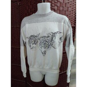 Vintage 90s Wolf print Sweatshirt Wolves Adult Large Outdoors Nature Unisex